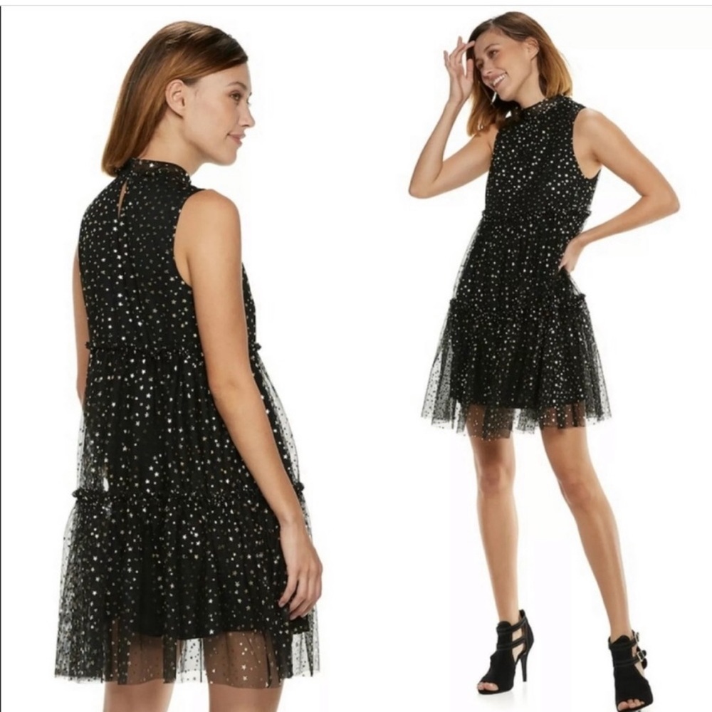Popsugar Black Metallic Lucky Star Midi Dress